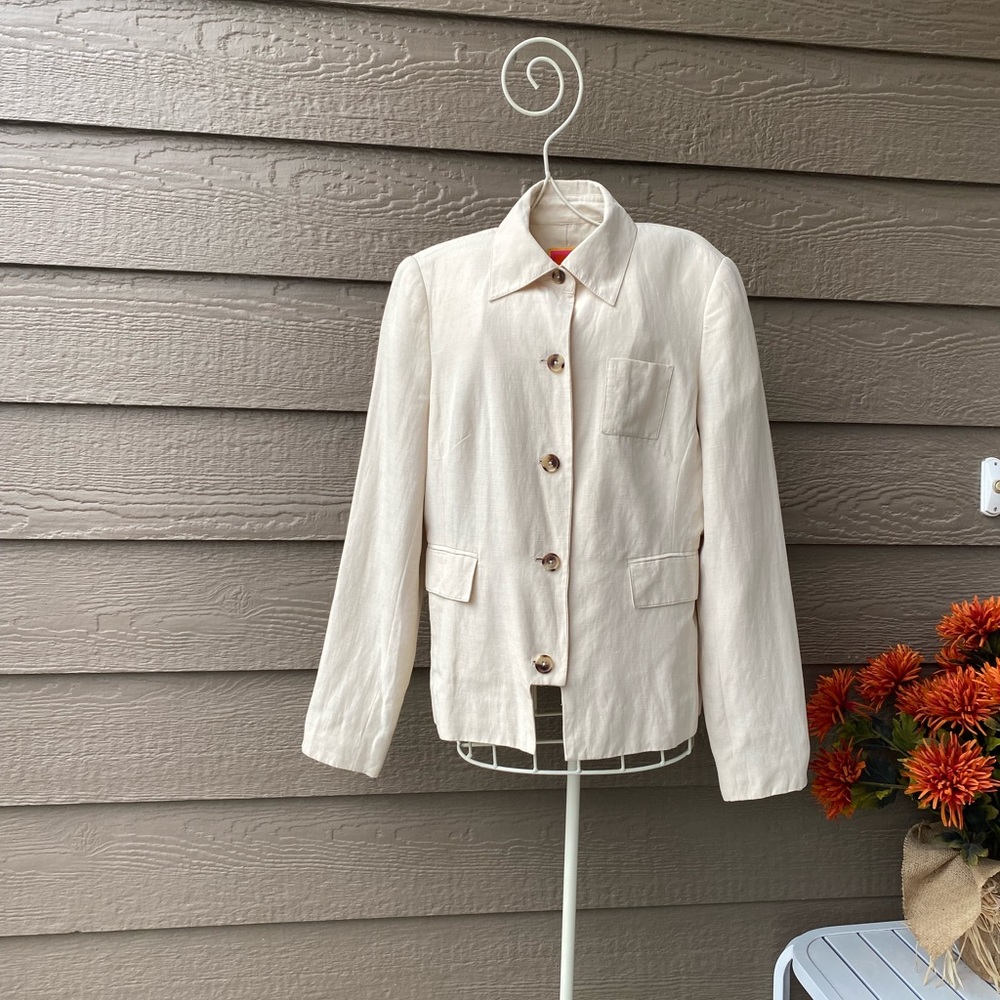Isaac Mizrahi, Womens Button Up Blazer with Padded Shoulders